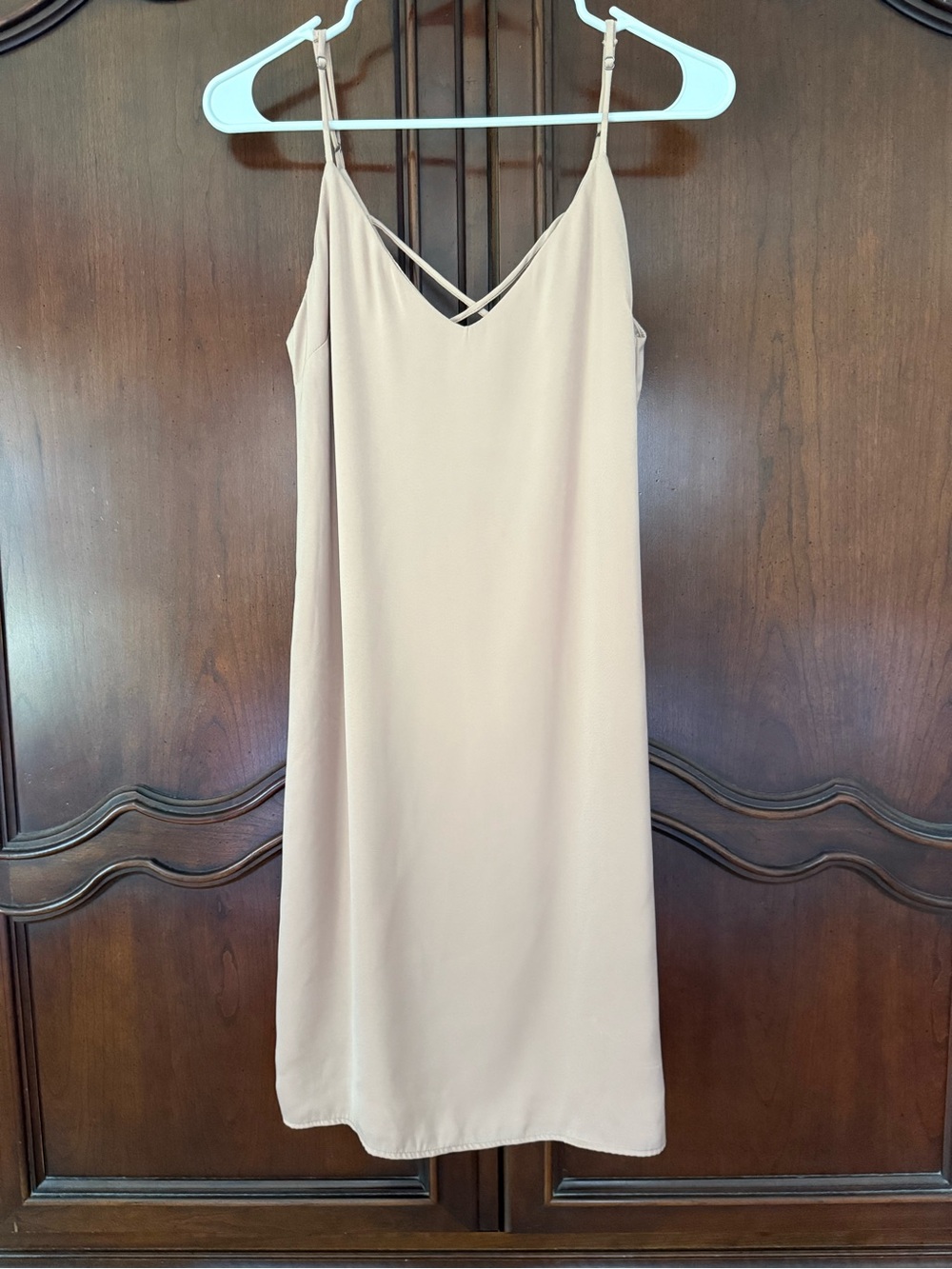 Leith Nude Beige Midi Slip Dress XS Strappy Minimalist Layering Nordstrom